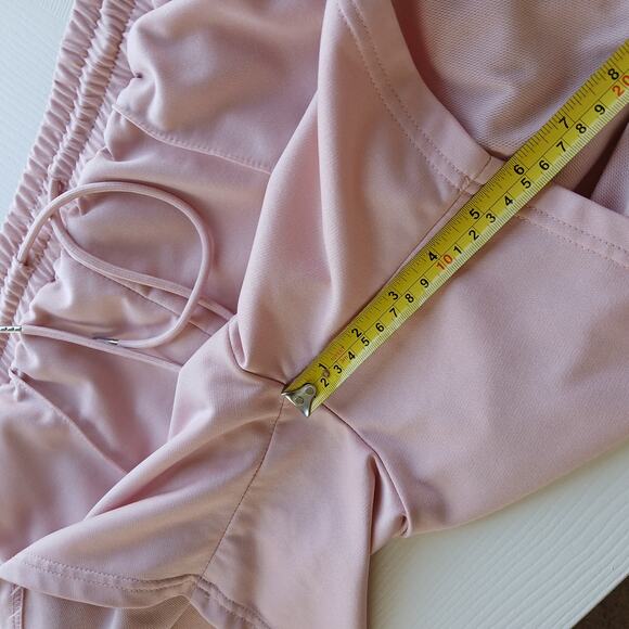 Shein Pink French Terry Shorts L contrast tape pockets drawstring elastic waist - Picture 8 of 9